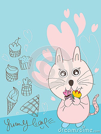 Yummy Cat Desire Cup Cake Vector Illustration