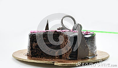 Yummy chocolate birthday cake, happy birthday, time to celebrate, isolated on white background Stock Photo