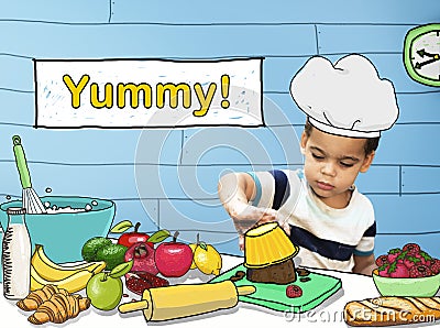 Yummy Delicious Cooking Little Kid Chef Concept Stock Photo