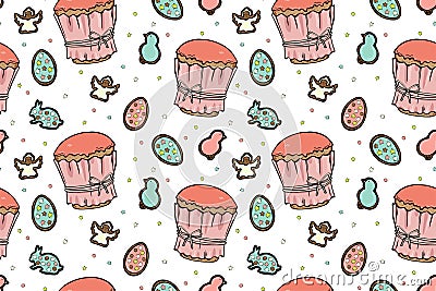 Easter cakes seamless pattern Vector Illustration