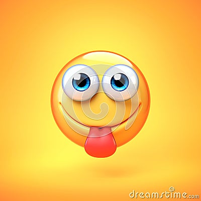 Yummy Emoji isolated on yellow background, sticking tongue emoticon 3d rendering Cartoon Illustration