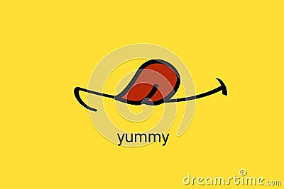 Yummy face smile delicious icon logo on yellow background. Stock Photo