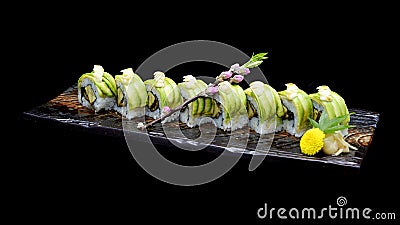 Yummy green Avocado sushi roll. Japanese tradition cuisine food Stock Photo