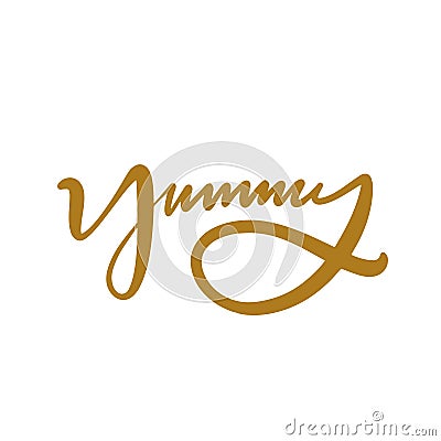 Yummy handwritten gold color letter sign. Vector Illustration