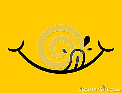 Yummy icon. Logo of delicious eat. Face smile after tasty food. Emoji of happy mouth with tongue. Emoticon of hungry foodie. Vector Illustration