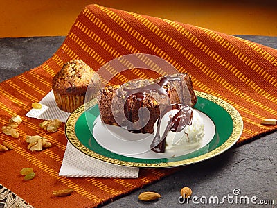 Yummy inviting chocolate cake ice cream Stock Photo