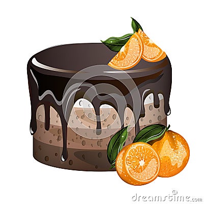 Yummy layered cake with oranges Vector Illustration