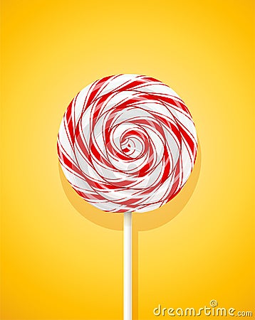 Yummy lollipop at stick holiday sweetness yellow Vector Illustration