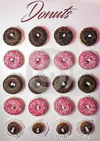 A yummy pink donut wall Stock Photo