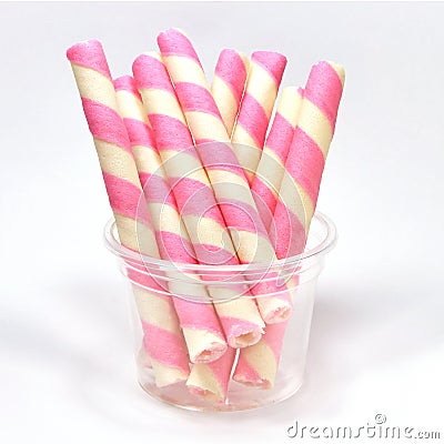 Yummy Pink Wafer Rolls Stock Photo