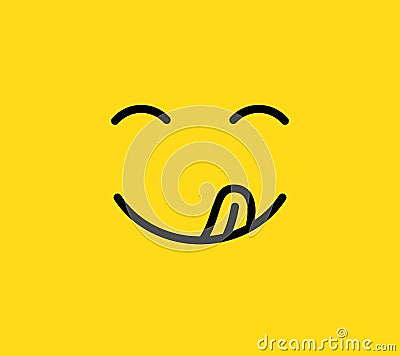 Yummy smile. Delicious, tasty eating emoji face with mouth and tongue. Funny hungry mood line vector icon Vector Illustration