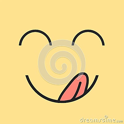 Yummy smile. Delicious, tasty eating emoji face eat with mouth and tongue gourmet enjoying taste. Funny hungry yummy tasting food Vector Illustration