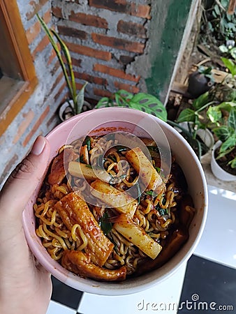 Yummy spicy hot and delicious noodle Stock Photo