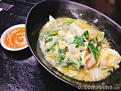 Thai style suki in broth. Stock Photo