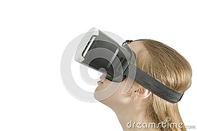 Yuong woman with glasses of virtual reality. White background Stock Photo