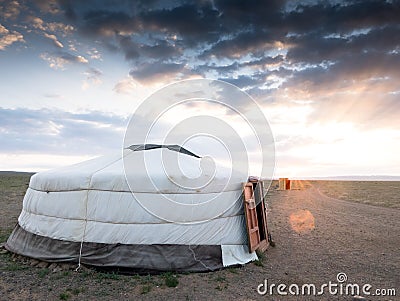 Yurt in the mongolia landscape of Gobi desert Stock Photo