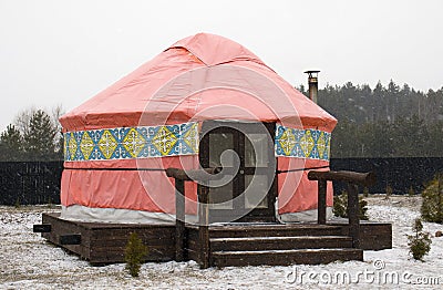 Yurt. Mongolian Yurt. Glamping. Dwelling of Turkic and Mongolian peoples. Temporary dwelling of the peoples of Central Asia Stock Photo