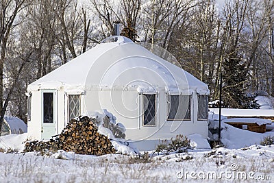 Yurt tiny house in town of Kelly in Jackson Hole Wyoming during Stock Photo