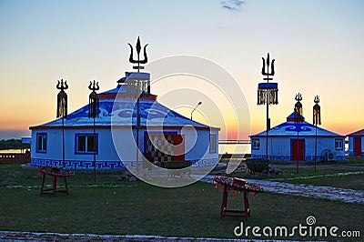 Yurts in the evening Stock Photo