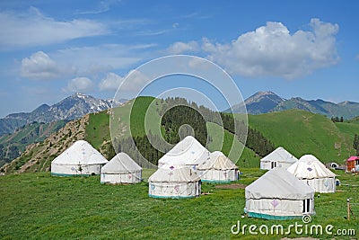 Yurts in the mountains Stock Photo