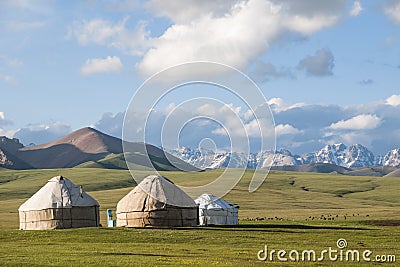 Yurts in Song Kol Lake Stock Photo