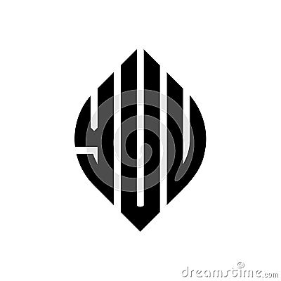 YUU circle letter logo design with circle and ellipse shape. YUU ellipse letters with typographic style. The three initials form a Vector Illustration