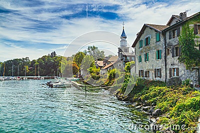 Yvoire medieval town overlooking the Geneva Lake, France Stock Photo