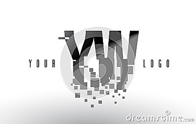 YW Y W Pixel Letter Logo with Digital Shattered Black Squares Vector Illustration