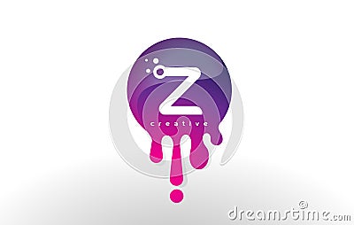 Z Letter Splash Logo. Purple Dots and Bubbles Letter Design Stock Photo
