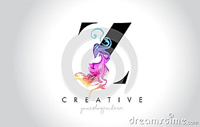 Z Vibrant Creative Leter Logo Design with Colorful Smoke Ink Flo Vector Illustration