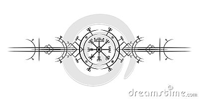 Magic ancient viking art deco, Vegvisir magic navigation compass ancient. The Vikings used many symbols sign Vector Illustration