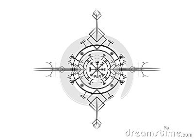 Magic ancient viking art deco, Vegvisir magic navigation compass ancient. The Vikings used many symbols vector isolated Vector Illustration