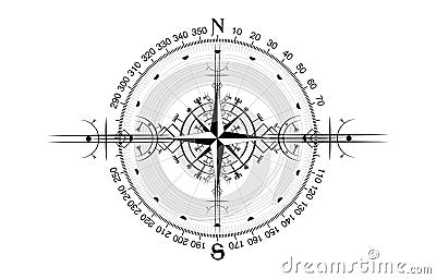 Magic ancient viking art deco, wind rose magic navigation compass ancient. The Vikings Compass navigation dial isolated Vector Illustration