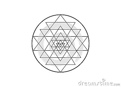 Sri Yantra, Sacred geometry, symbol of Hindu tantra formed by nine interlocking triangles that radiate out from the central point Vector Illustration