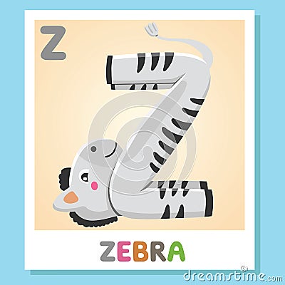 Z is for Zebra. Letter Z. Zebra, cute illustration. Animal alphabet. Vector Illustration