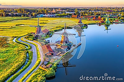 Zaanse Schans windmills in North Holland, Netherlands Stock Photo