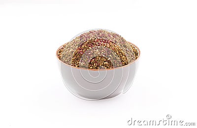 Zaatar mIddle eastern spices in a bowl on white background Stock Photo