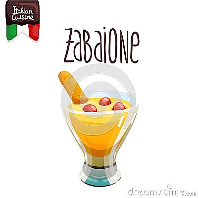 Zabaione. Eggnog with cookie. Vector Illustration