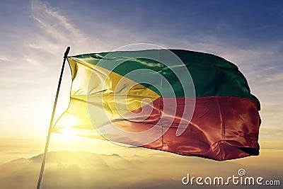 Zabaykalsky Krai Chita Oblast of Russia flag textile cloth fabric waving on the top Stock Photo