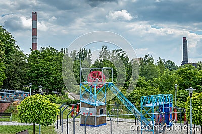Zabrze, Poland - June 19, 2023: Park 12C in Zabrze near Queen Luiza Adit. Educational zone and playground. Playground toys Editorial Stock Photo