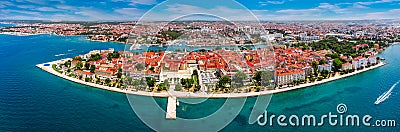 Zadar, Croatia - Aerial panoramic view of the old town of Zadar by the Adriatic sea with sea organ, pier, motorboat, yacht harbor Stock Photo