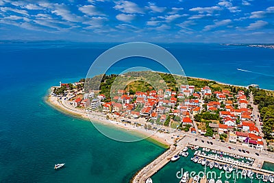Zadar, Croatia - Aerial view of Zadar with yacht marina, sailboats, yachts, blue sky and turquoise Adriatic sea water Editorial Stock Photo