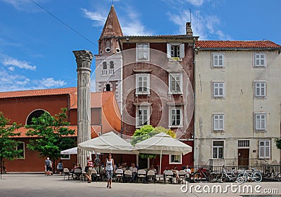 Zadar Croatia old town, roman column and St. Simon (Sveti Simum) church Editorial Stock Photo