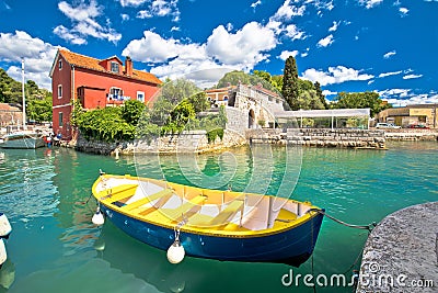 Zadar. Historic Fosa harbor bay in Zadar boats and architecture colorful view Stock Photo