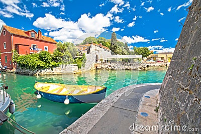 Zadar. Historic Fosa harbor bay in Zadar boats and architecture colorful view Stock Photo