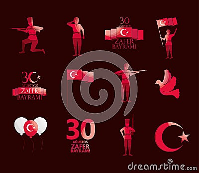 zafer bayrami turkish set Vector Illustration