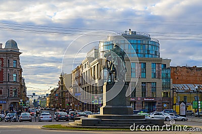 Zagorodny prospect and Gorokhovaya street. Monument to A.S. Griboyedov, St. Petersburg, Russia Editorial Stock Photo
