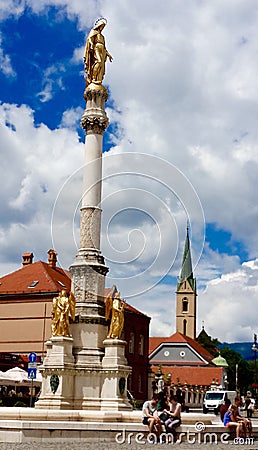 Zagreb Cathedral - Mary column in front of the Cathedral Editorial Stock Photo