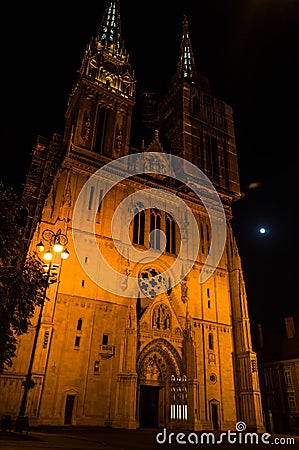 Zagreb Cathedral at night. Stock Photo