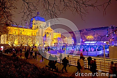 Zagreb christmas ice park evening view Stock Photo